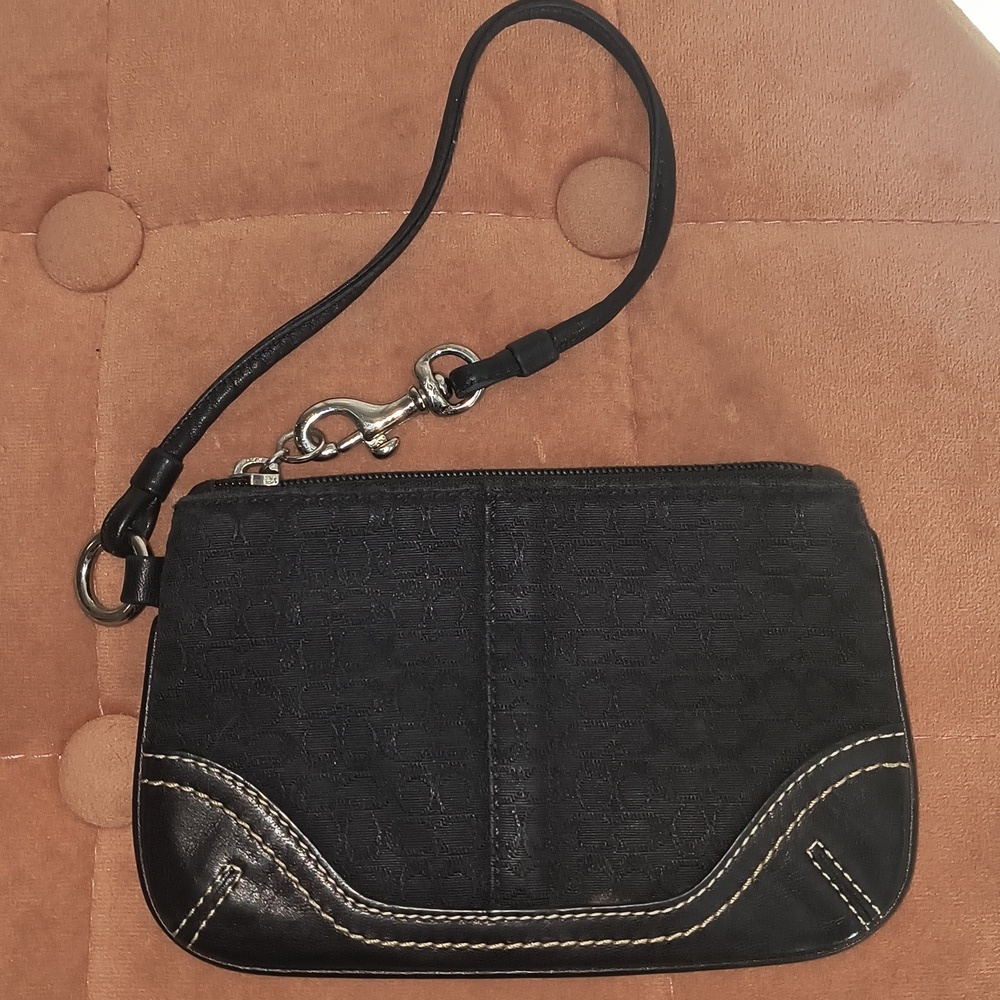 Coach Jacquard Canvas Mini C Black Wristlet